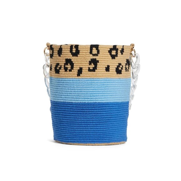 B-39. SORAYA HENNESSY Blue Leopard Midi Bucket Bag - Picture 1 of 1